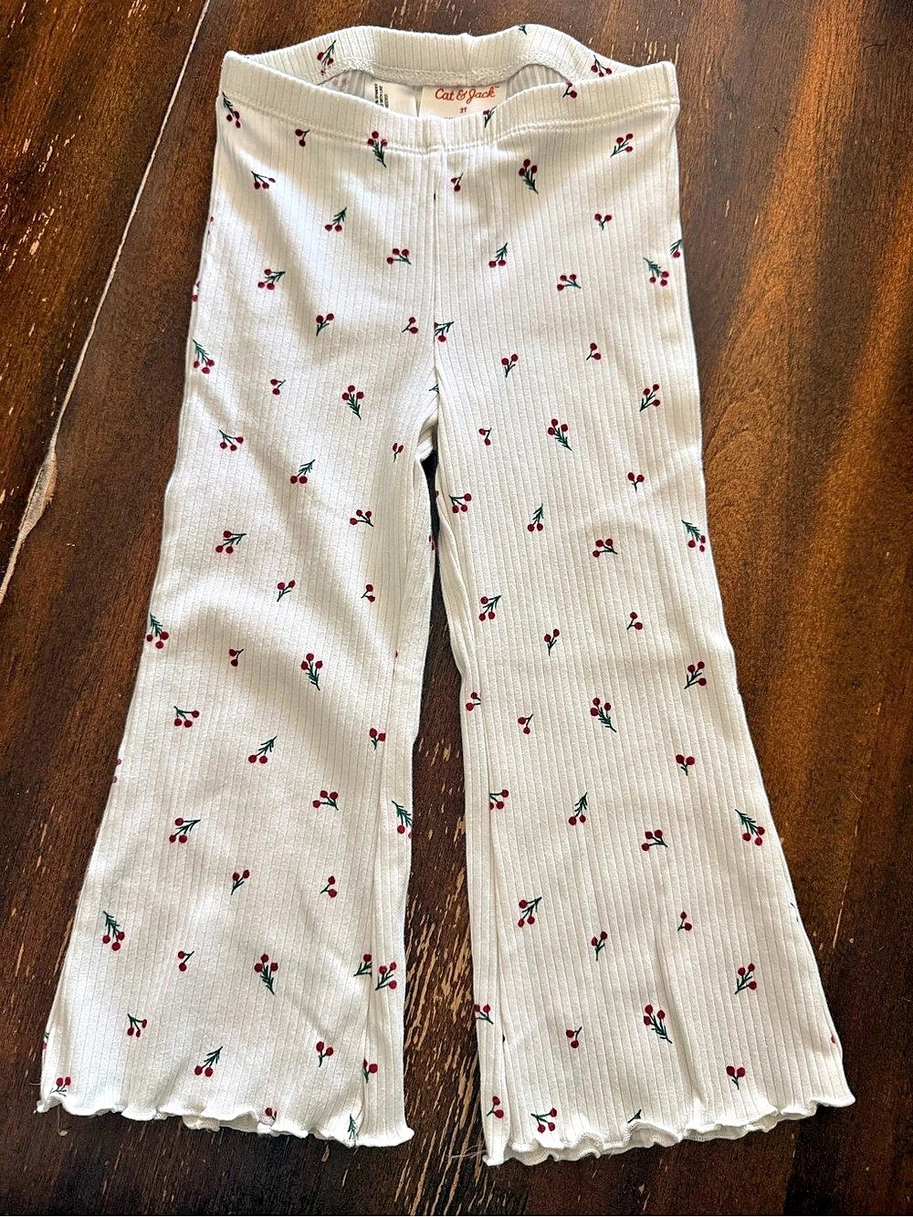 Cat & Jack Floral Flare Leggings White & Red